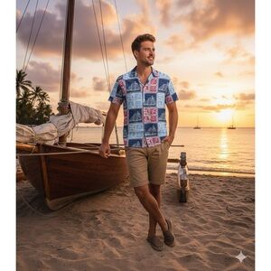 REYN SPOONER Red, White And Blue‎ Lahaina Sailor Shirt